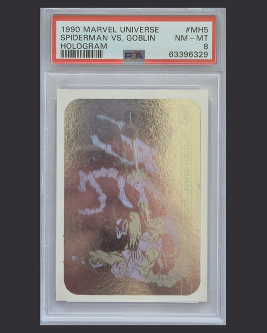 1990 Marvel Universe Hologram #MH5 – Spider-Man vs. Green Goblin PSA 8