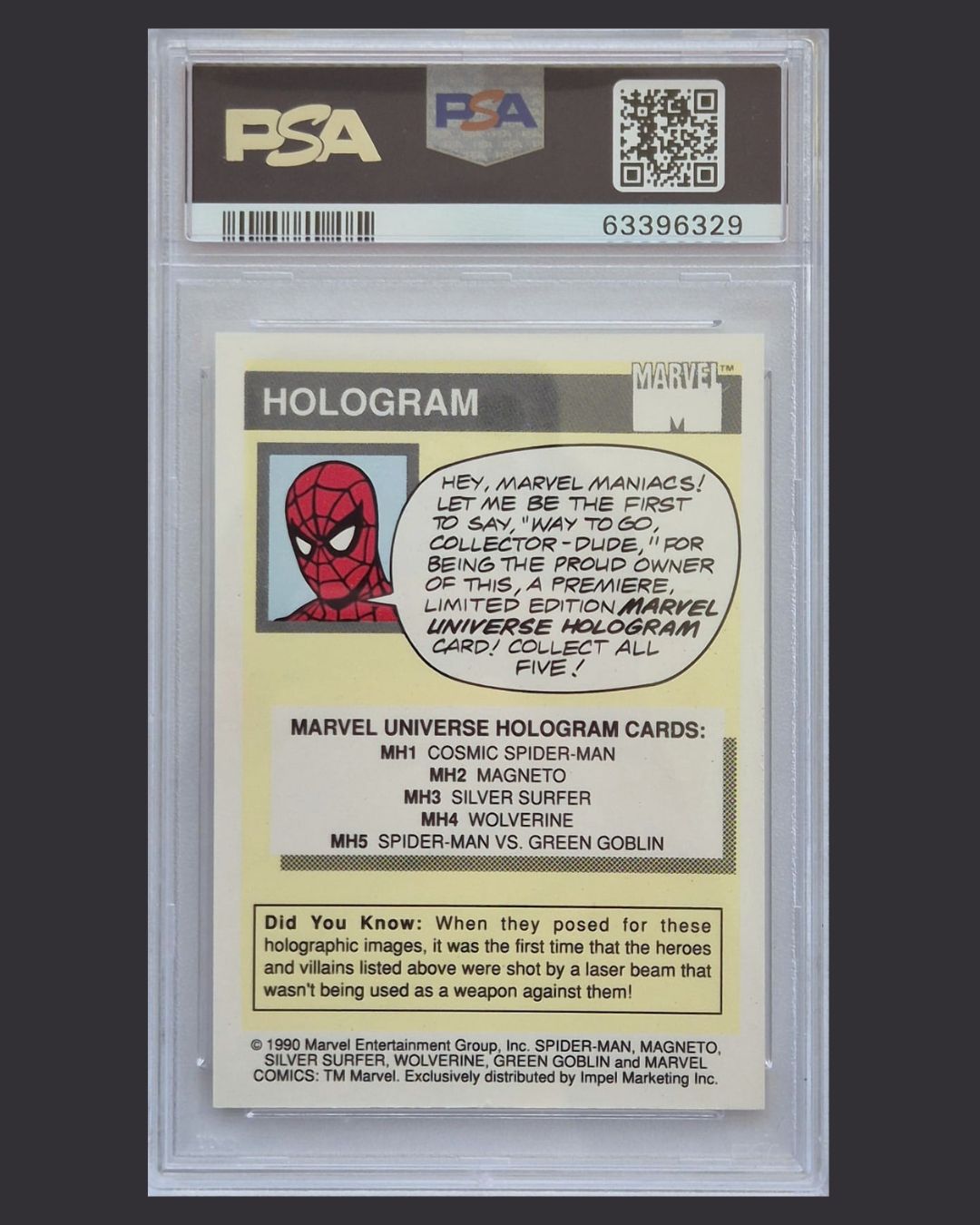 1990 Marvel Universe Hologram #MH5 – Spider-Man vs. Green Goblin PSA 8